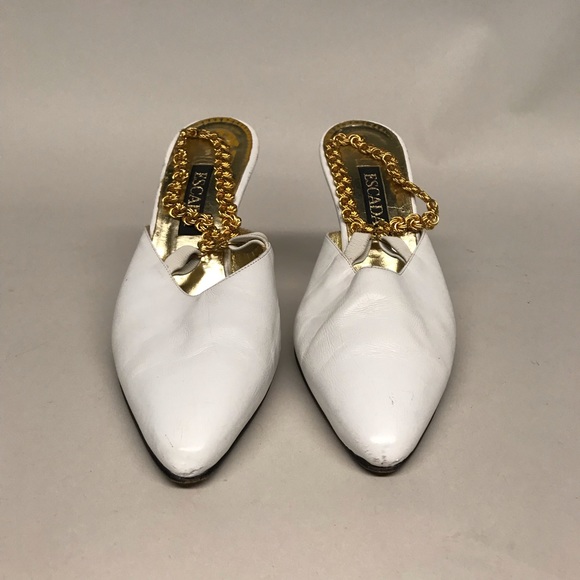 Vintage escada white leather heels with chain back - Picture 3 of 5